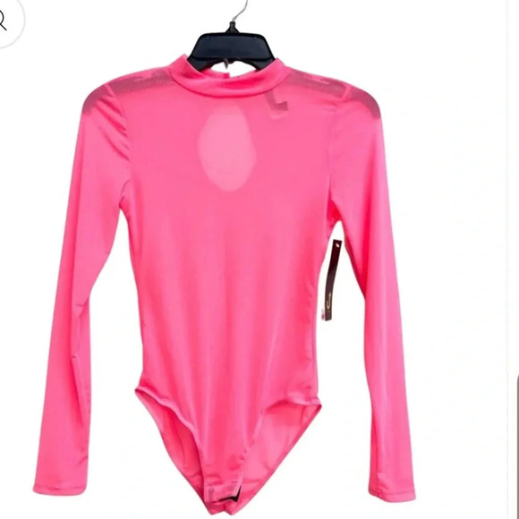 Mesh Pink Mock Neck Bodysuit - Picture 1 of 1